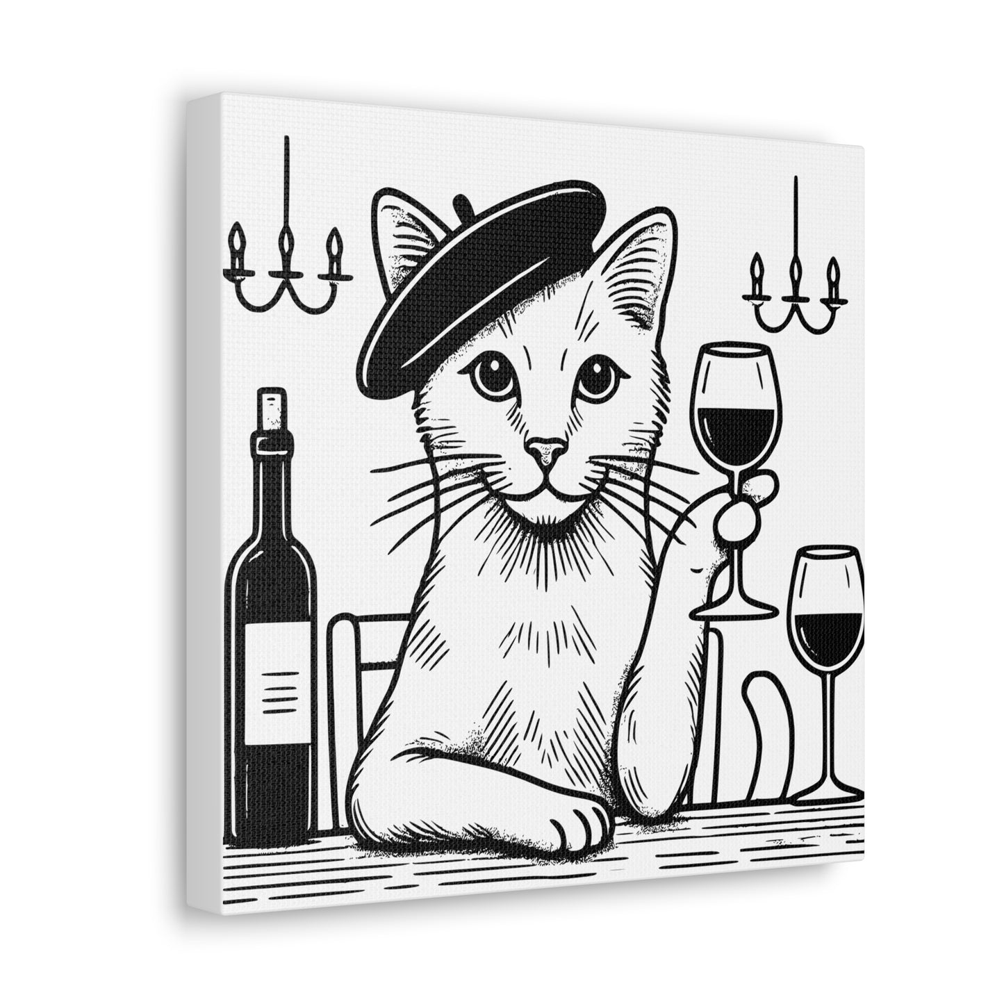 'Cat with Beret and Wine Glass' Canvas Wall Art
