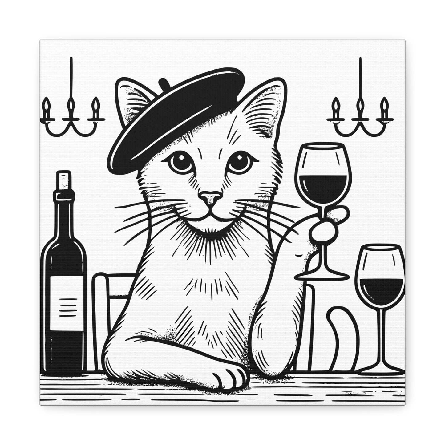 'Cat with Beret and Wine Glass' Canvas Wall Art