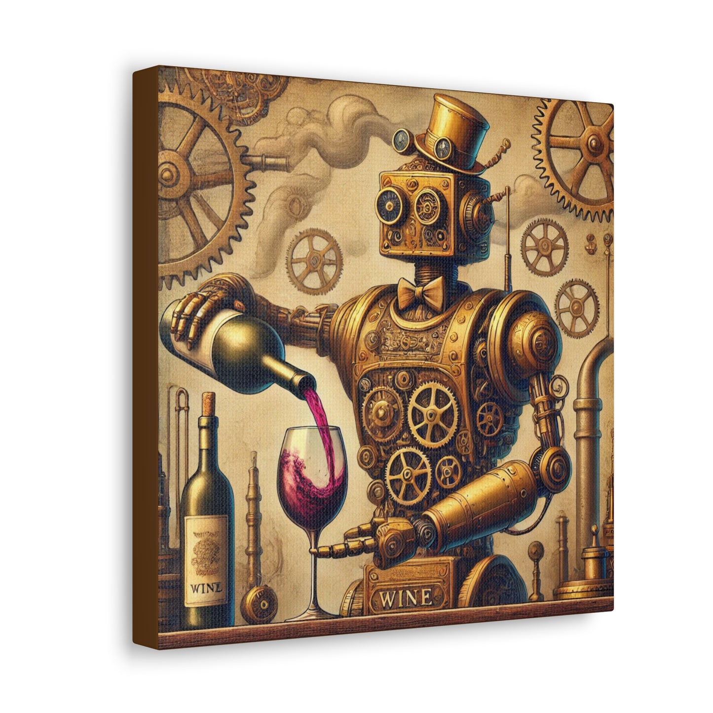 Steampunk Robot Pouring Wine Canvas Wall Art