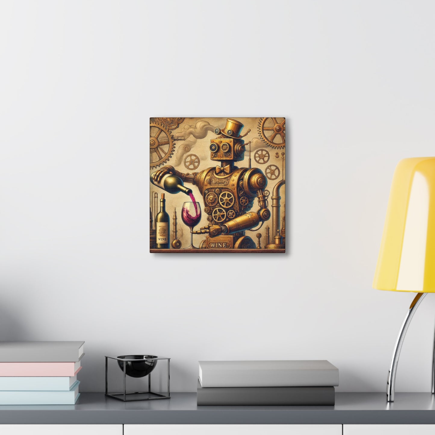 Steampunk Robot Pouring Wine Canvas Wall Art