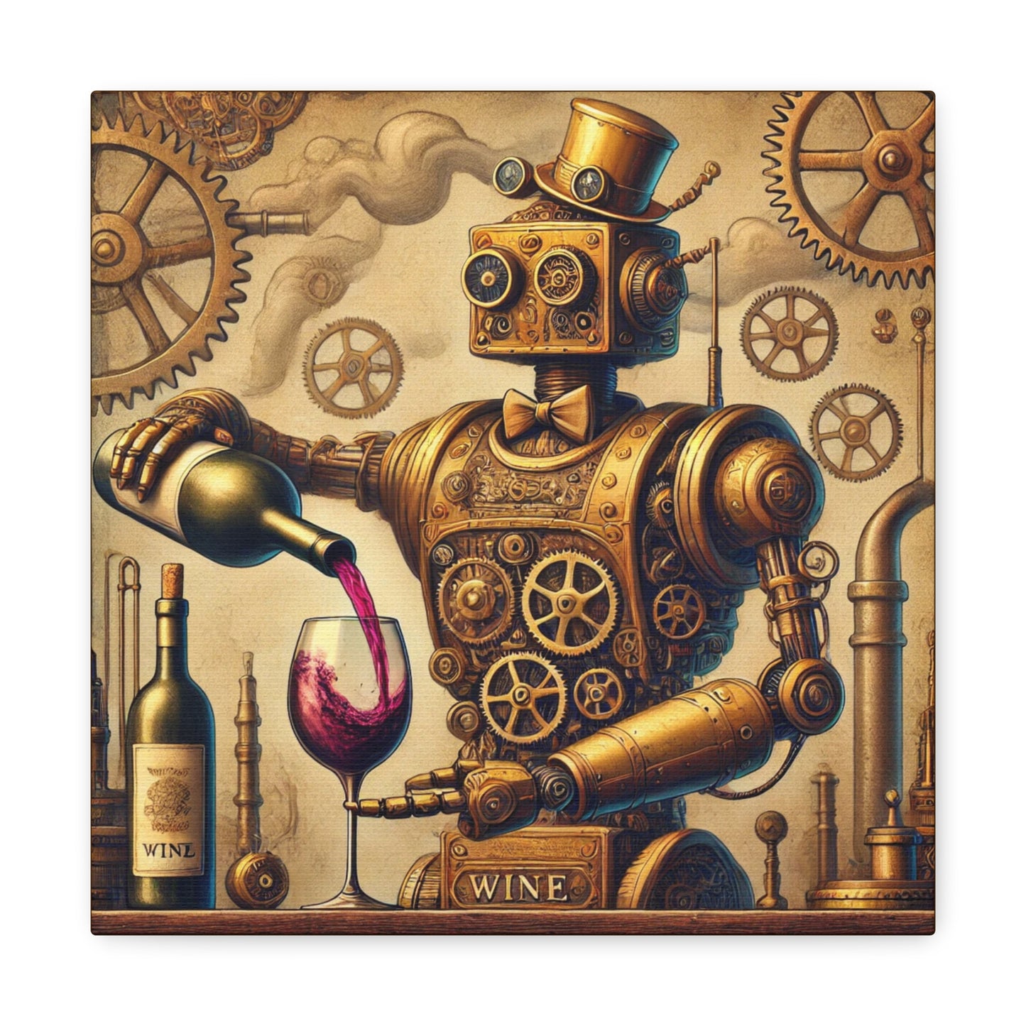 Steampunk Robot Pouring Wine Canvas Wall Art