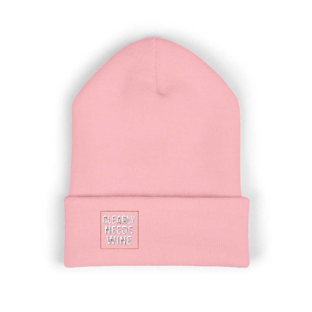'Clearly Needs Wine' - Embroidered Cuffed Beanie