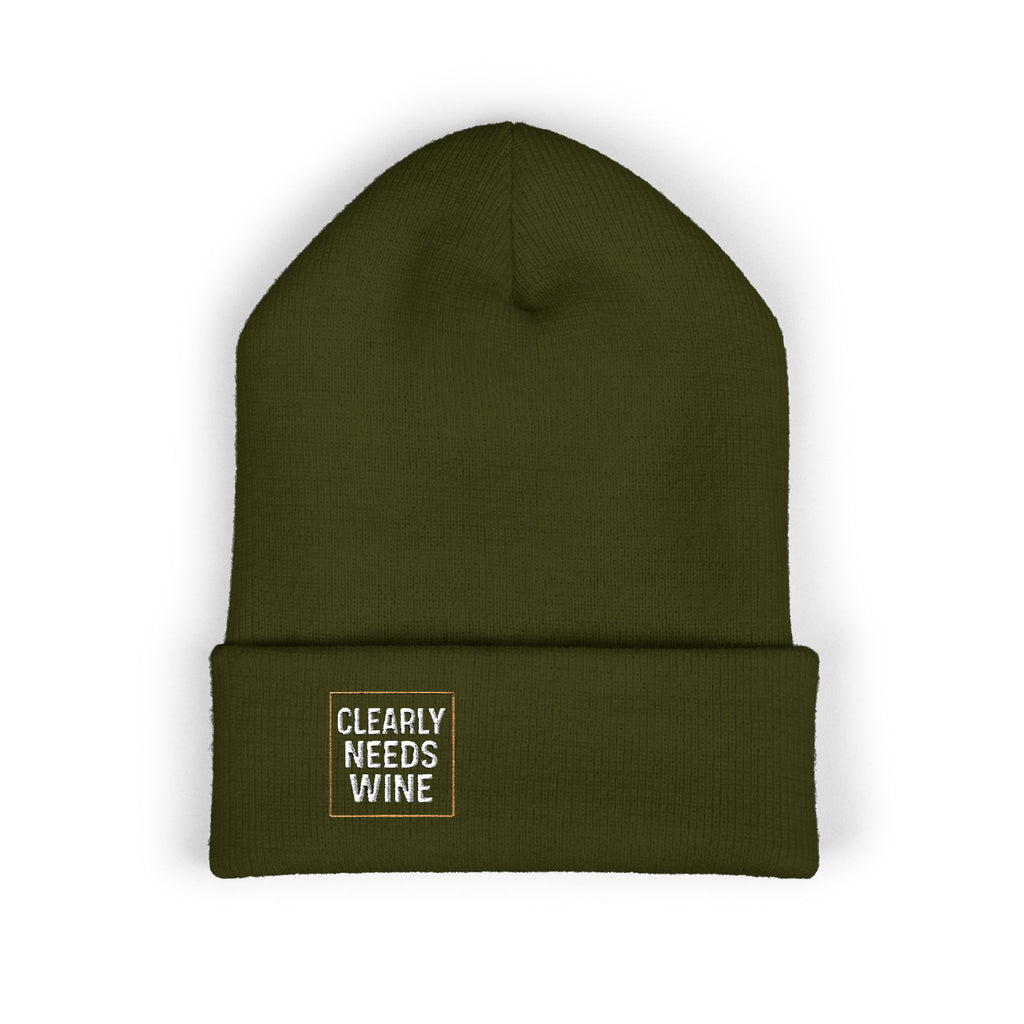 'Clearly Needs Wine' - Embroidered Cuffed Beanie