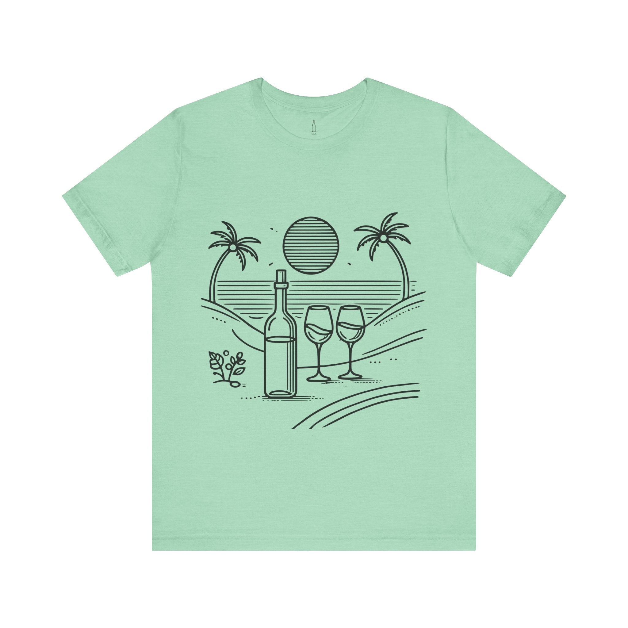 Wine Glasses on the Beach Line Drawing Tee
