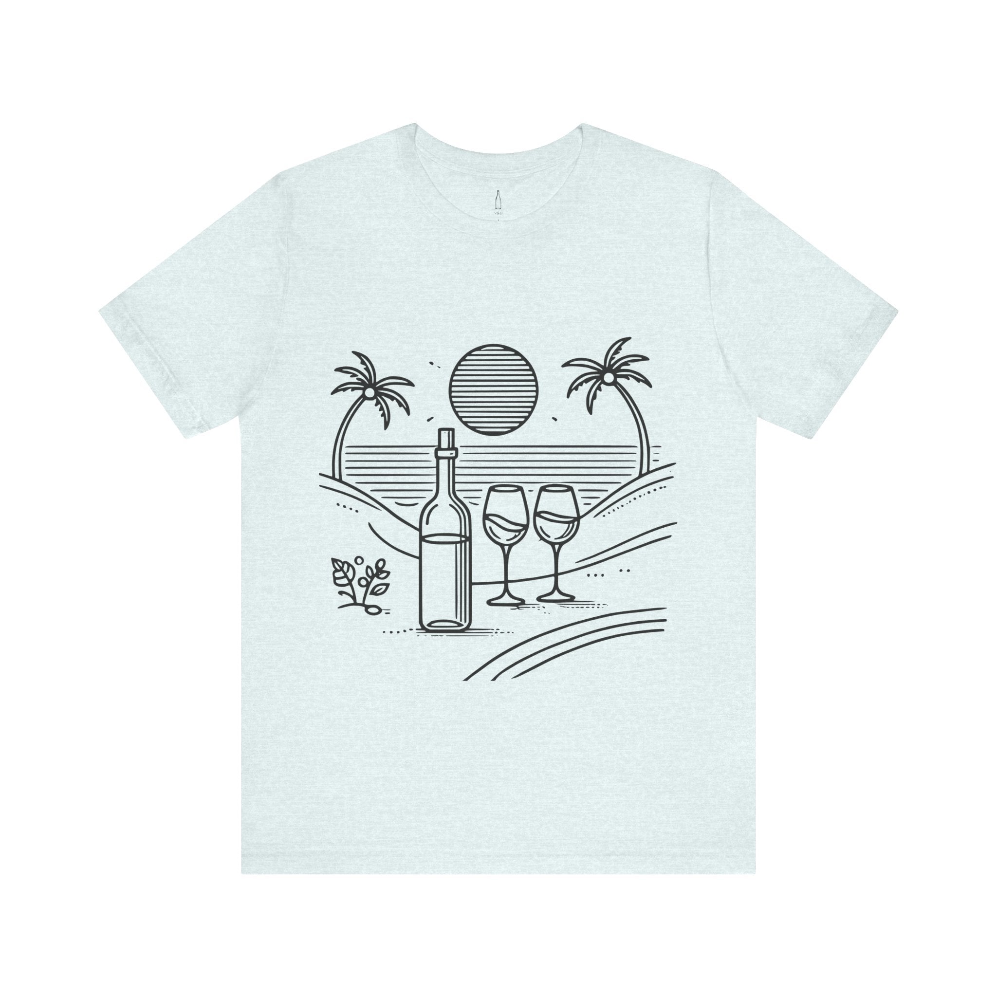 Wine Glasses on the Beach Line Drawing Tee