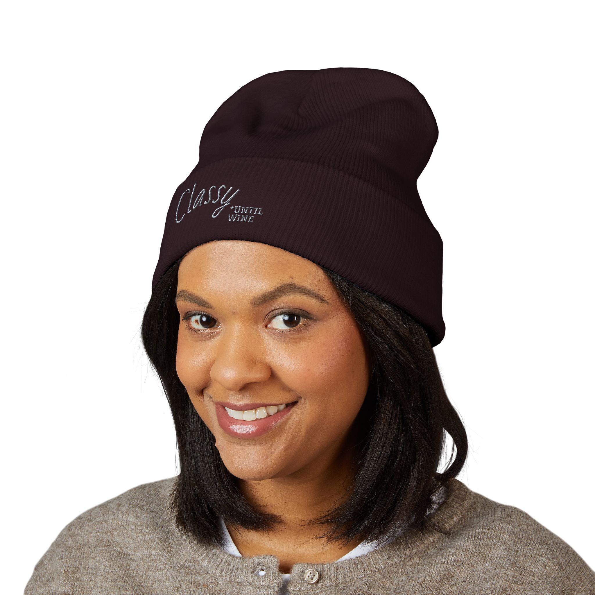 Classy *Until Wine - Embroidered Cuffed Beanie