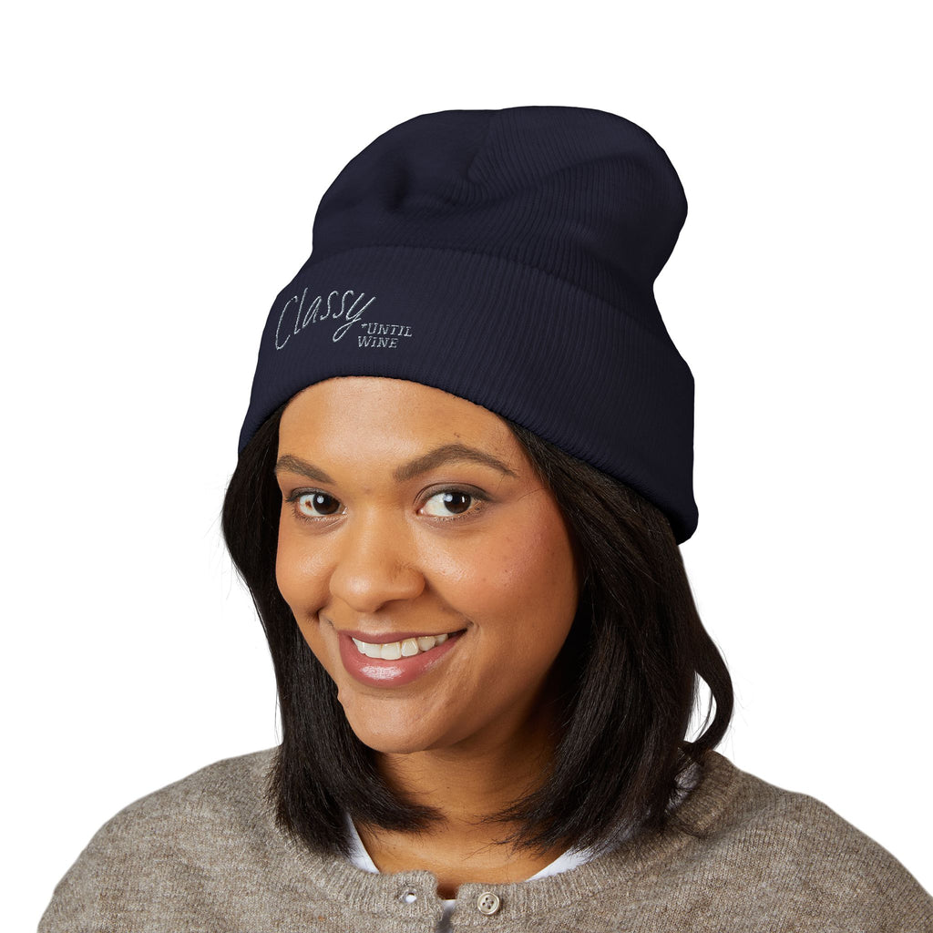 Classy *Until Wine - Embroidered Cuffed Beanie