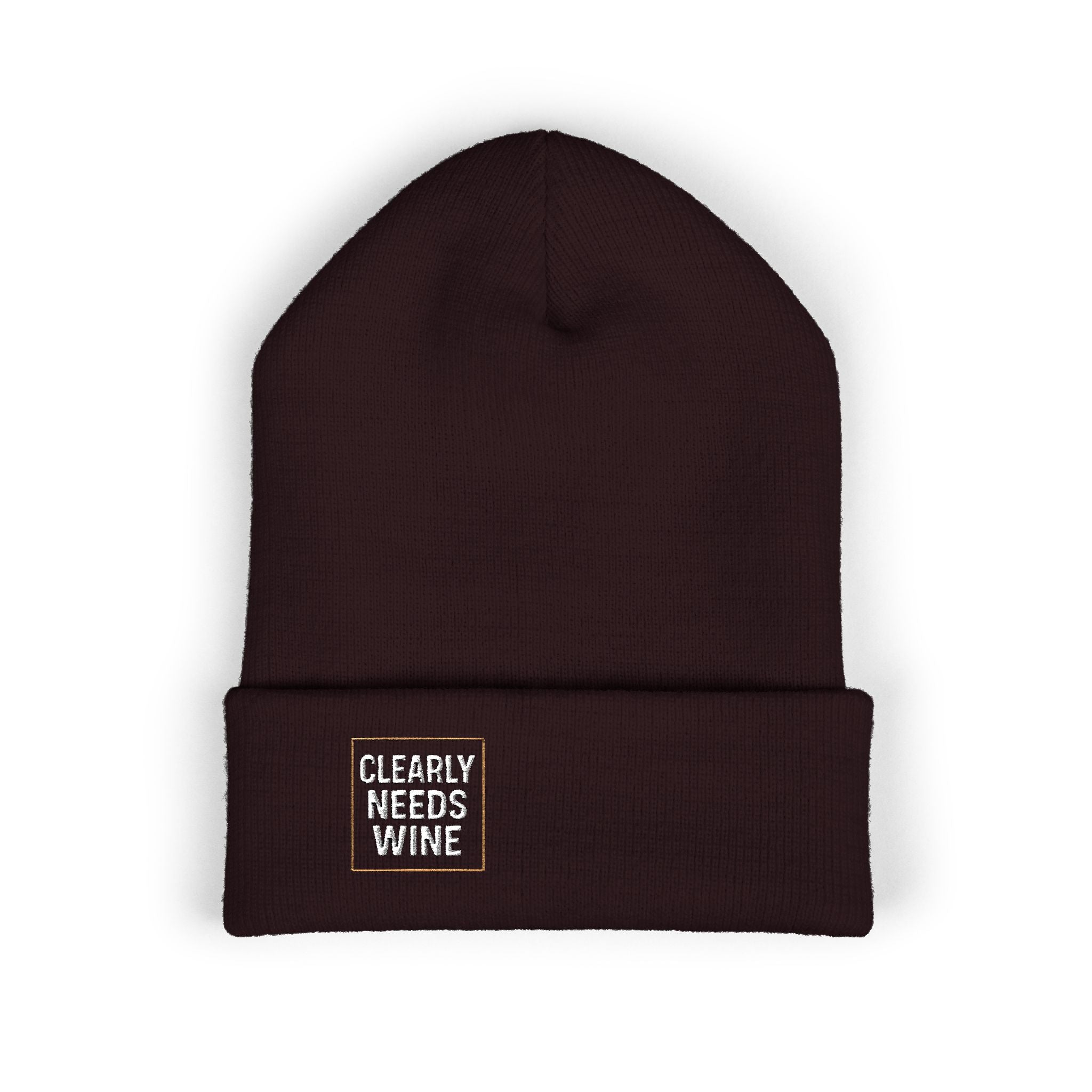 'Clearly Needs Wine' - Embroidered Cuffed Beanie