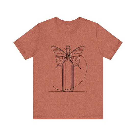 Butterfly Wine Bottle Line Drawing Unisex Tee
